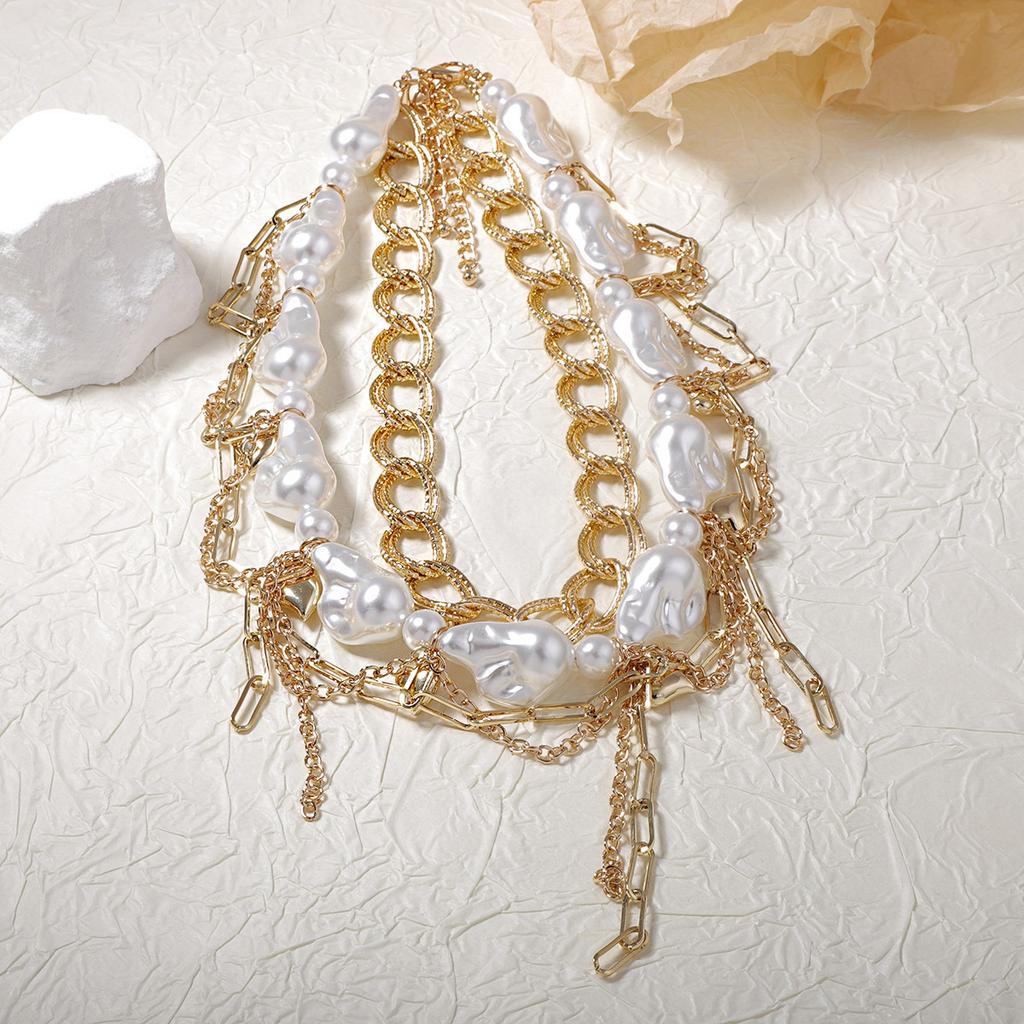 Bohemian fashion personality trend double stacked wearing imitation pearl exaggerated women's necklace temperament design