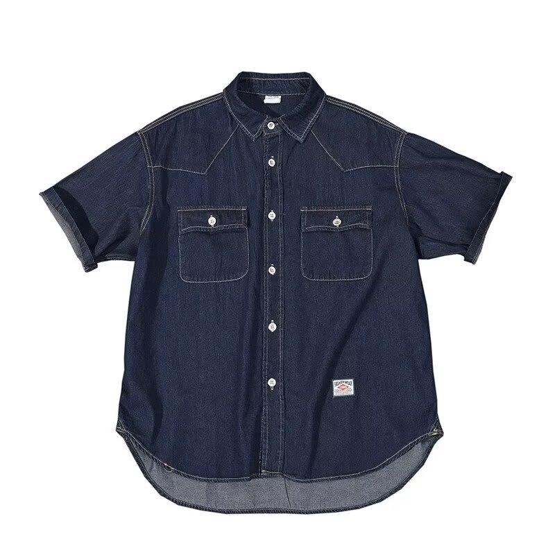 Japanische Retro-Modemarke, Sommer, lockeres Denim-Kurzarmhemd, künstlerisches Jugend-Arbeitshemd, mehrlagige Jacke für Herren und Damen