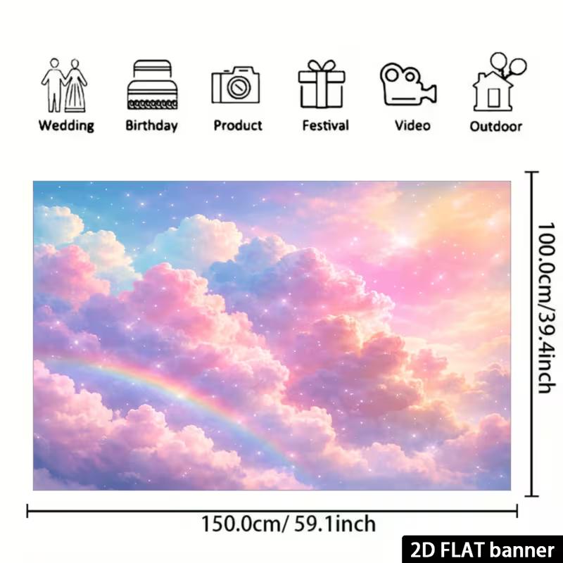 Sfondo Decorazione Festa Nuvola Arcobaleno Scintillante 2D, Sfondo Azzurro Rosa Pastello per Eventi