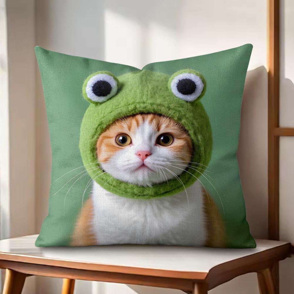 Cute Cat Kawaii Cushion Cover Natural Linen Organic Fabric DoubleSided Printing Couch Pillow Covers Home Decor