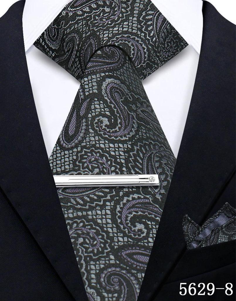 Men's Retro Floral Tie, Pocket Square & Tie Clip Set for Weddings