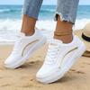 Women Gold Line Platform Skate Shoes 2026 New Fashion Lace Up White Black Casual Sneakers Ladies Soft Leather Lightweight Non Slip Walking