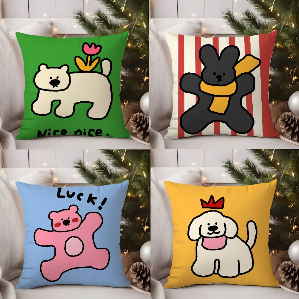 Pillow Case Happy Dog Home Dorm Chair Back Short Plush Double-Sided Printing Office Nap Time Cushion Cover