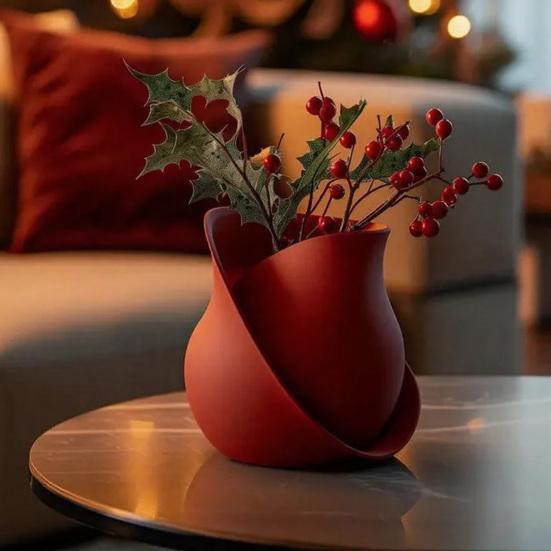 Twisted Ribbon Sculpture Flower Vase 3D Printed Floral Plants Holder Container Home Office Table Centerpiece Decorative