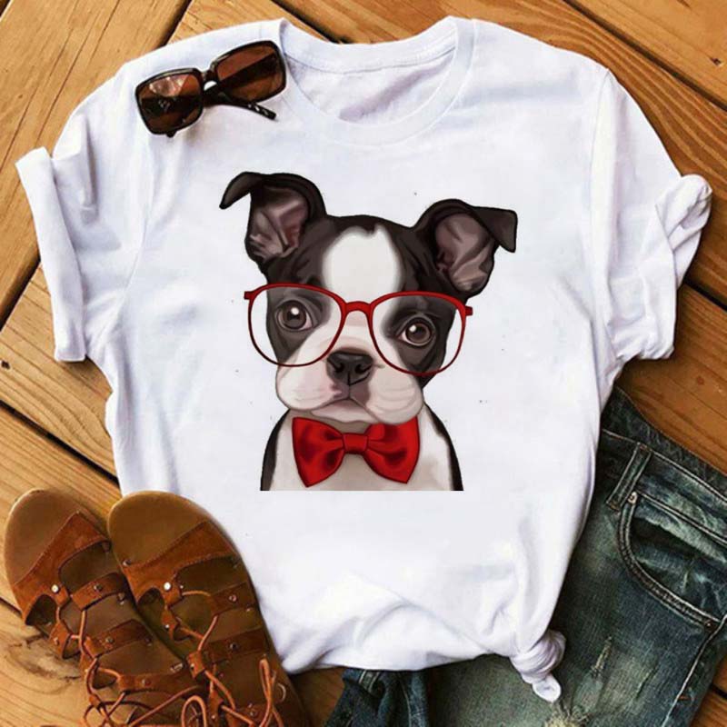 Cute French Bulldog T-shirt Animal Harajuku Print Pattern Shirt Fun French Bulldog Short Sleeves Animal Lover Tshirt dog mom Tee