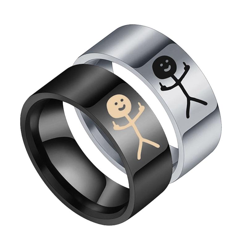 Titaniums Steel Hip Hop Doodles Ring Simple Funny Middle Fingers Ring Costume Props Party Jewelry Gift for Men Women