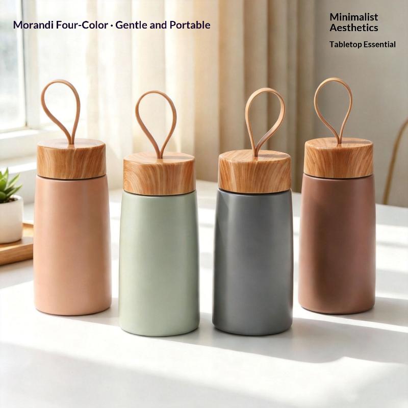 New Style Mini Thermos Cup Creative Wood Grain Cover Portable Vacuum Stainless Steel Water Cup Student High Value Pocket Cup