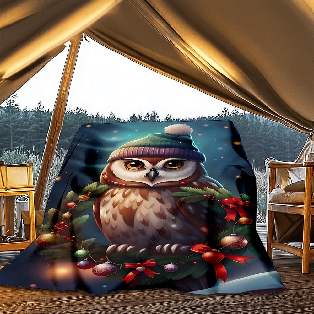 1pc Winter Wise Owl Decor Outdoor Flannel Blanket , Machine Washable Perfect Gift for Birthday , Holiday Travel Accessory , Durable Material