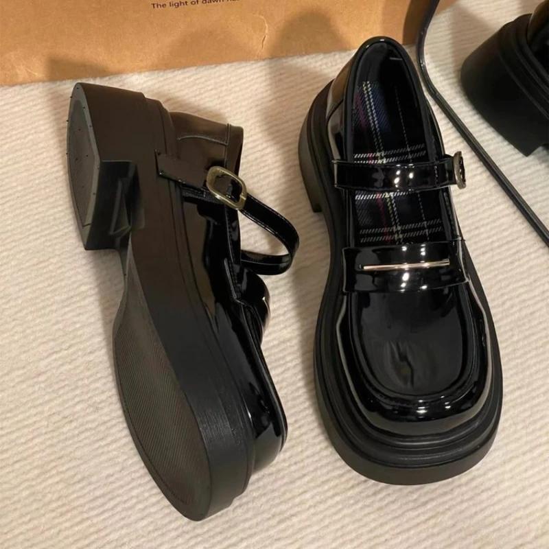 Wome's Shoes Low Heels Fashion Platform Women Pumps Solid Colors Mary Jane Shoes British Style Leather Shoes