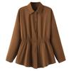 Women's Plus Size Blouse Korean Style Spring Autumn Loose Elegant Casual Mid-length Tops Long Sleeved Waist Cinching Shirts