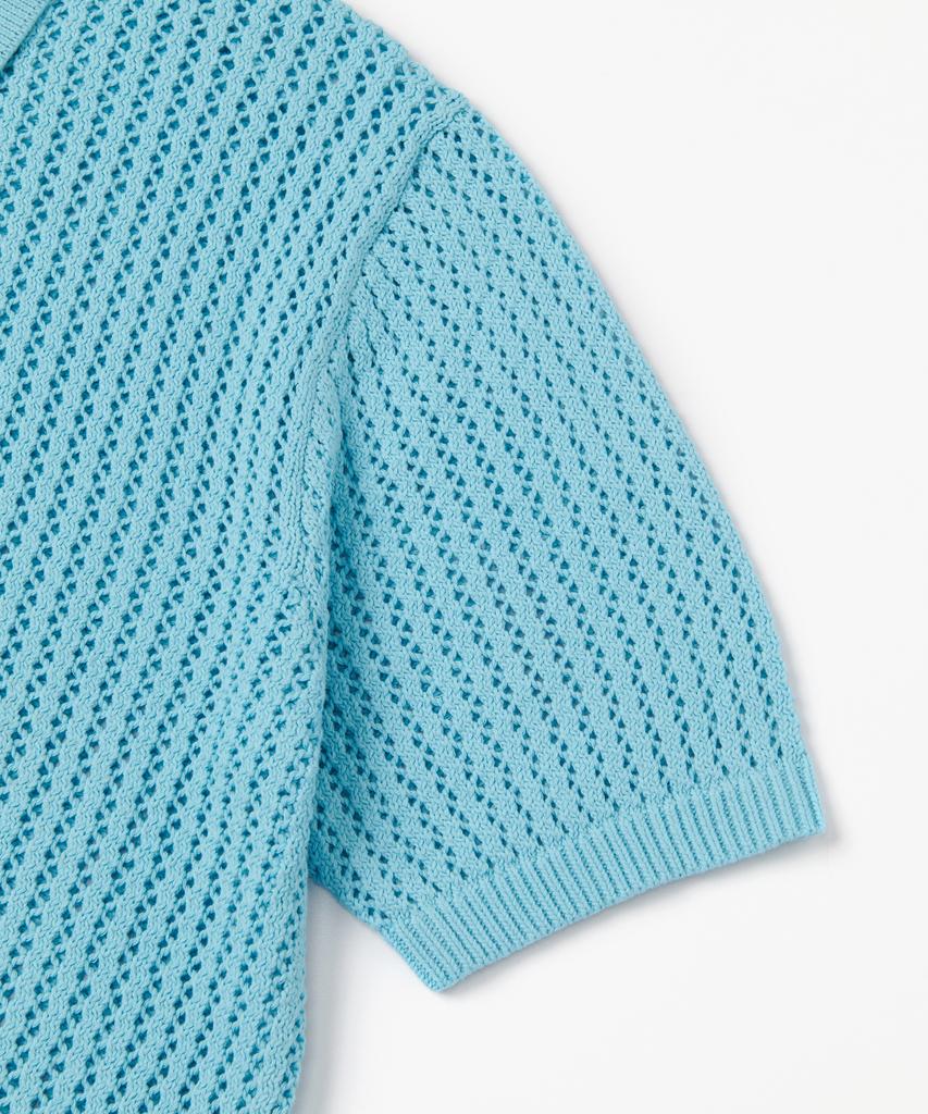 Le Mad Scallop Half-Open 4-Button Half Knit - Light Blue