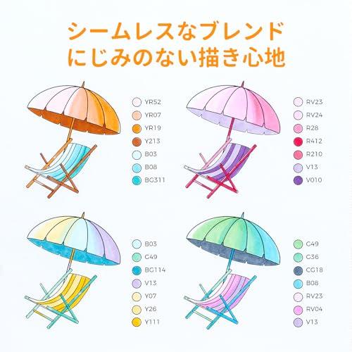 Ohuhu Illustration Markers, Brush Type, Brush & Soft Chisel, 48 Colors, 49-Piece Set, Alcohol-Based, with Blender Pen, Honolulu S Series