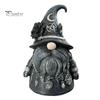 Crystal Stone Ornament Wizard Hat Faceless Gnome Figurine, Mystical Home Decor Statue with Crescent Pentagram Black Rose Witch-themed Display