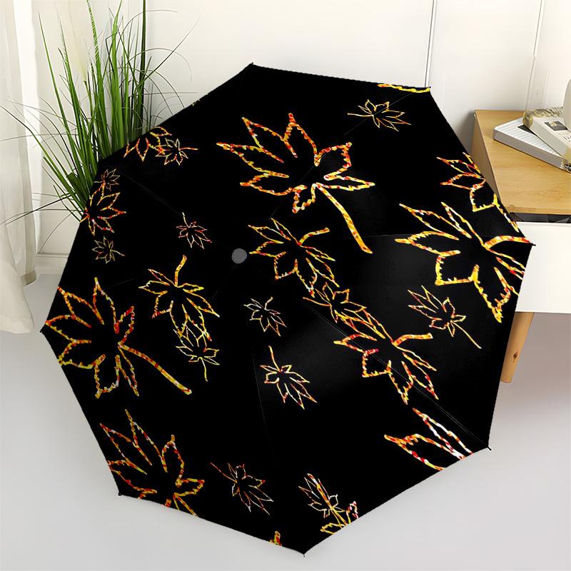 1pc Autumn Leaves Pattern Umbrella with Plastic Handle,Vibrant Cartoon Pattern,Multi-functional UmbrellaPT154