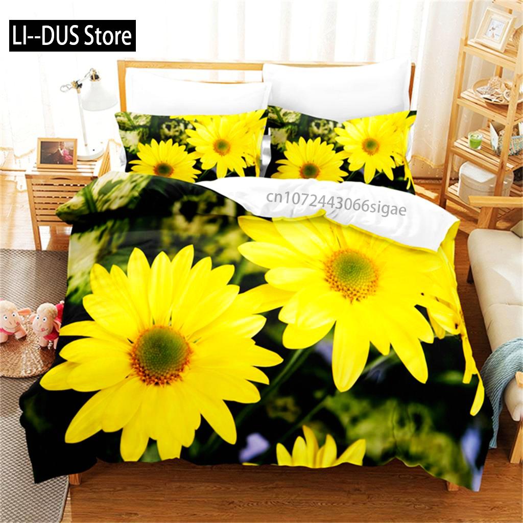 Sonnenblumen Bettwäsche Set Gelb Pflanze Blumen Bettbezug Botanische Landschaft Steppdeckenbezug Mädchen Frauen Schlafzimmer Wunderschöne Dekorationen