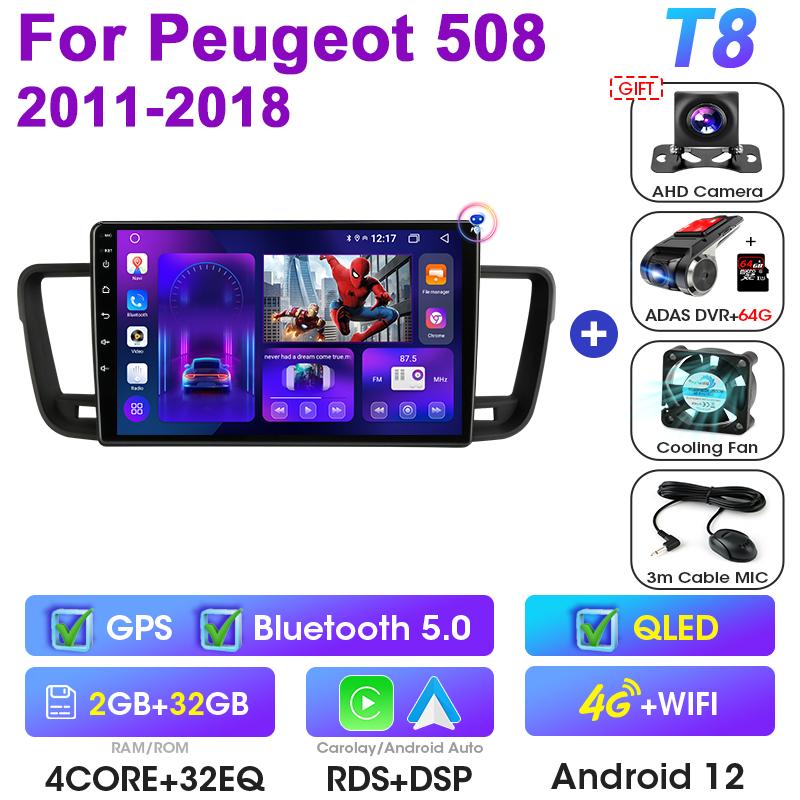 Android 12 Car Radio For Peugeot 508 2011 -2018 2 Din GPS Navigation 4G Carplay Auto Stereo Intelligent Systems Smart Autoradio