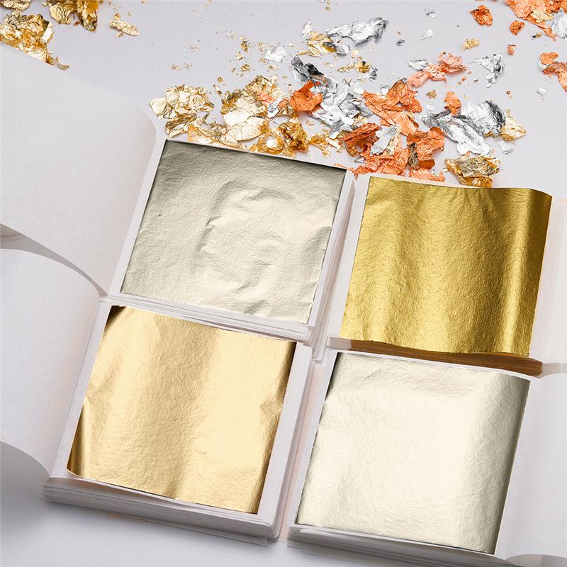 100Pcs Gold Leaf Sheets DIY Nail Gold Leaf Sheets Painting Gold Leaf Paper Resin Decoration Gold-plated Furniture Gold Foil
