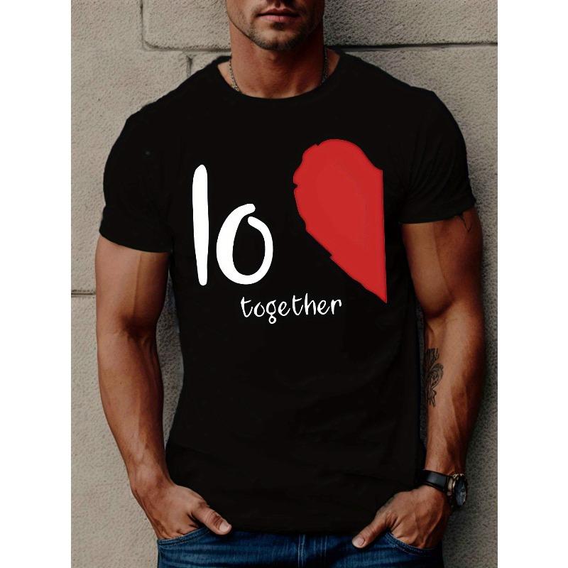 

Европейский размер LOVE TOGETHER Мужская футболка с коротким рукавом - Летняя повседневная футболка с круглым вырезом с геометрическим принтом - Поверх, Однотонная основа и тонкий рисунок, Машинная стирка S чёрный