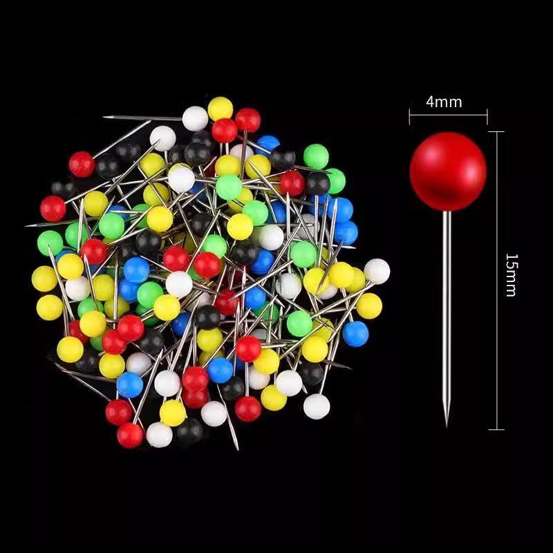 Ten Colors 500 Pcs Plastic Ball Head Pins - Large, Colored Push Pins for Maps