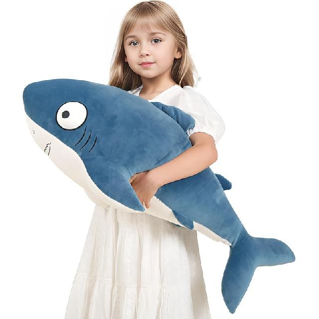 48” Blue Giant Sharks Plush, Large Whale Shark Stuffed Animals, Big Ocean Sea Fish Squishy Body Pillow Soft Plushies Toys, Gifts for Kids Girls 32 inch