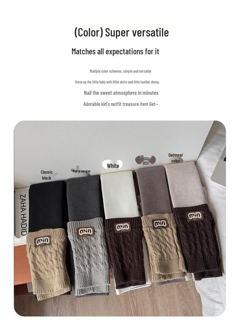 Girls' Autumn/Winter Fleece-Lined Stripe Leggings - Thick, Warm Nine-Point Pants