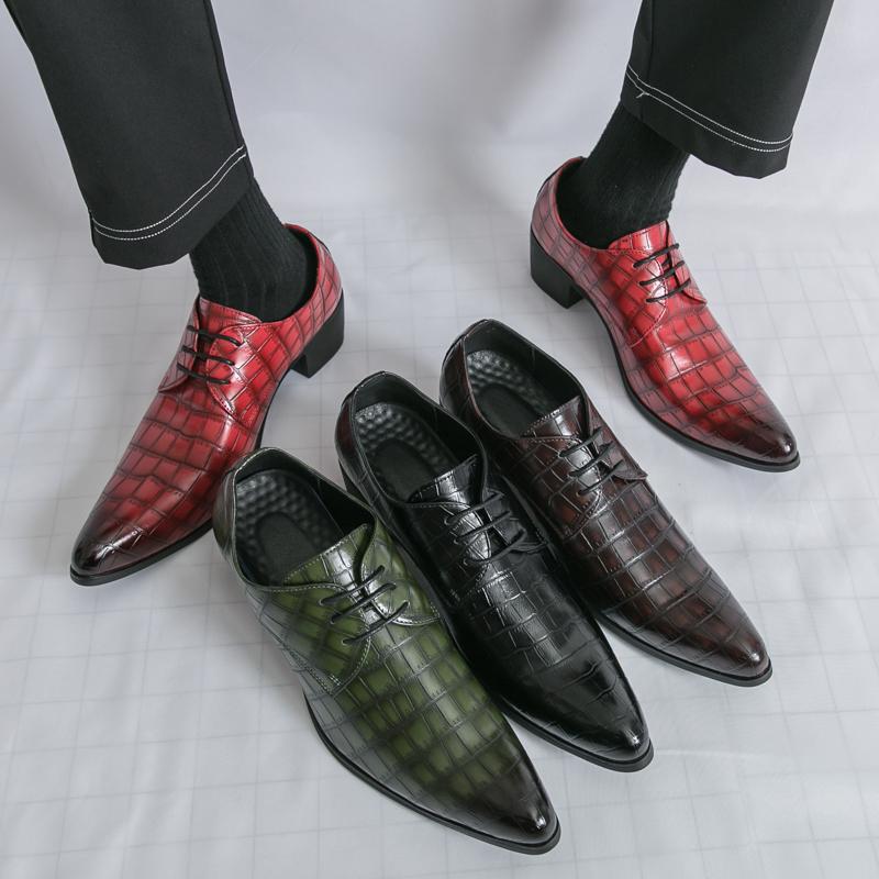 Fashion Luxury High Heel Shoes Men Classic Black Pointed To Dress Shoes For Men Wedding Formal Shoes Oxford Leather Social Shoes Male