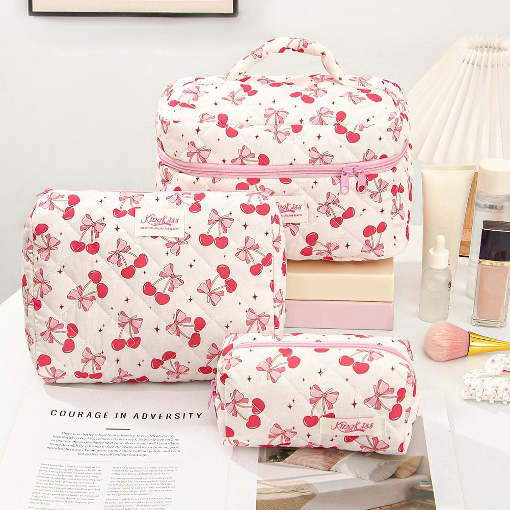 3pcs Cotton Quilted Travel Makeup Bags Large Capacity Toiletry Organizer Bags Makeup Pouch for Women and Girls