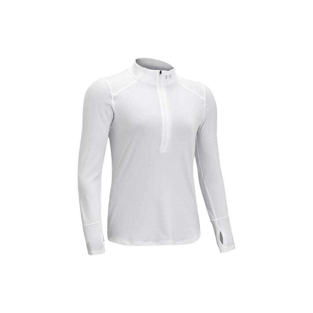 Under Armour Casual Sports Half-Zip Running Training Long Sleeve T-Shirt Women Tops White 1365632-100