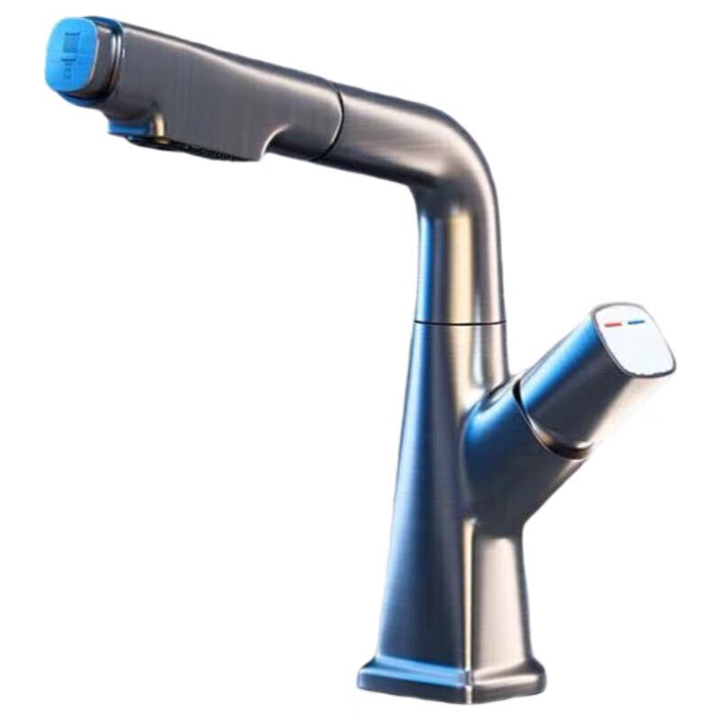 TLXT Luxury Gray Wall-Mounted Pull-Out Bathroom Faucet