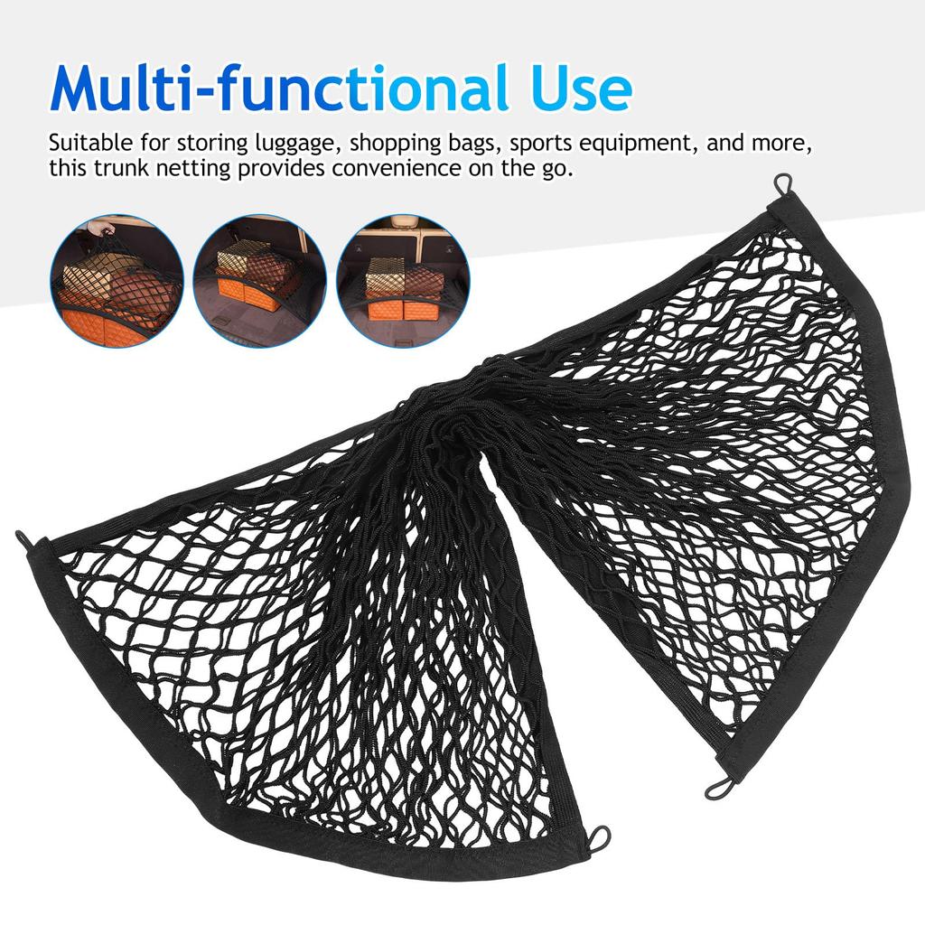 POPETPOP Luggage Car Roof Fully Trunk Storage Net for Car Trunk Cargo Storage Net, 2-Layer Net, Rubber, 80x60cm, Roof, Storage,