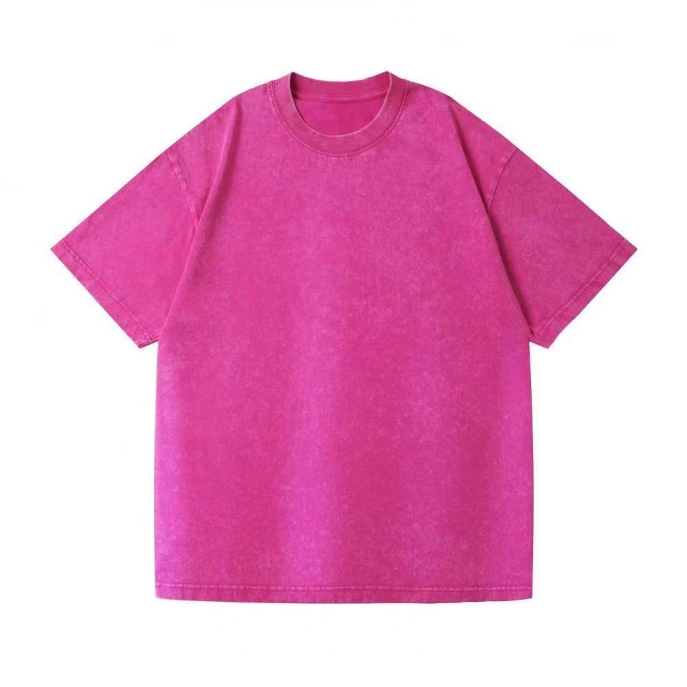 Men's Large Size Drop Shoulder Washed and Old T-shirt Round Neck Loose Vintage Topsjavascript: Void(0)