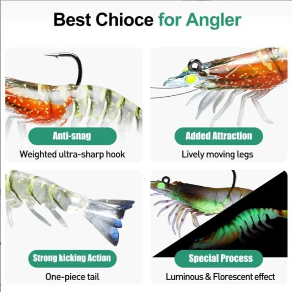 Artificial Luminous Shrimp Lure Soft Silicone Bait 1Pc 9cm 12g with Overweight Ultra-sharp Hook TPE Material Fish Accessories