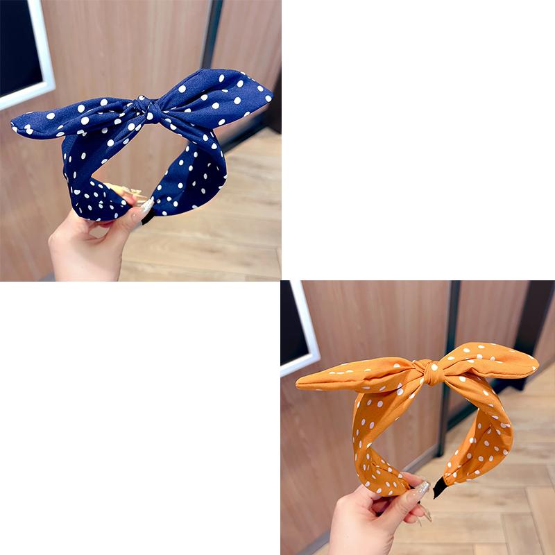Solid Fabric Polka Dot Bow Headband for Woman Elegant Temperament Wide Headband Fashion Girl's Makeup Hairband