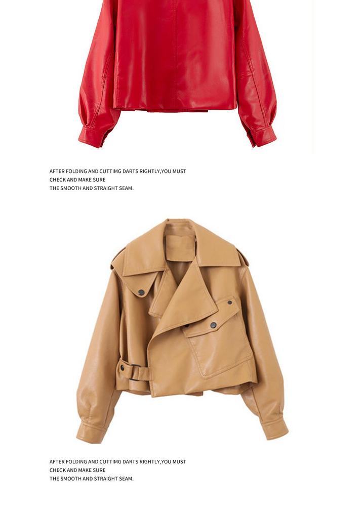 2025 Spring Korean Style Loose Fit Women's Leather Jacket with Long Sleeves