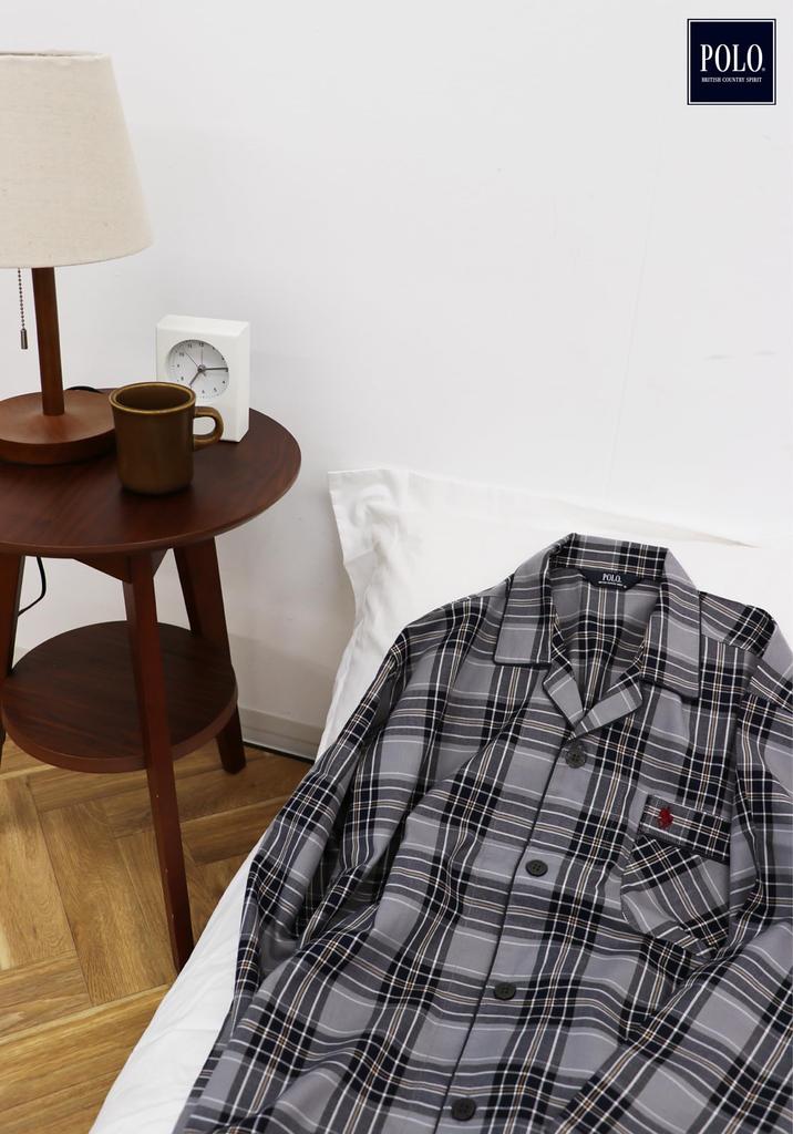 Kaitak Family POLO BCS Long Sleeve Viyella Pajama Check Gray and Sizes M and L Men's Shirt, 100% Cotton, Pattern, Navy, Spring/Autumn, (M, Gray)
