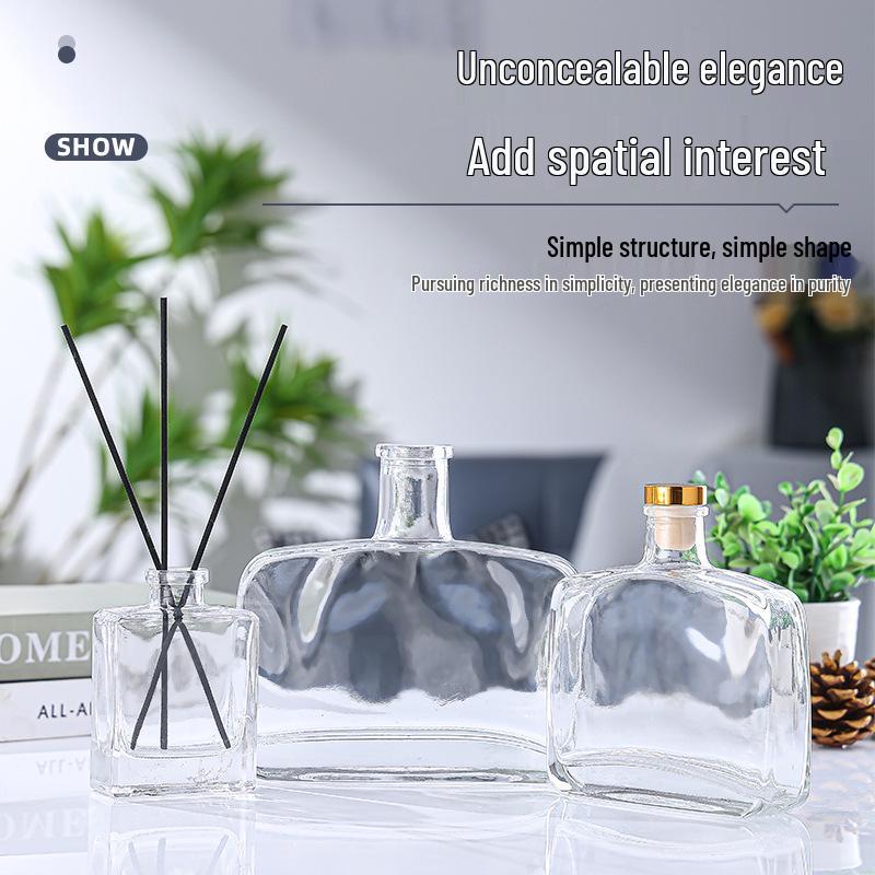 Transparent Rattan Aroma Diffuser Bottle - Small Glass Home Decor