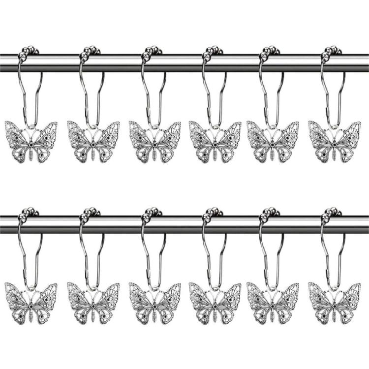 Decorative Butterfly Curtain Hook for Bathrooms Roller Systems Corrosive Metal Materials Easy Slide On Installation