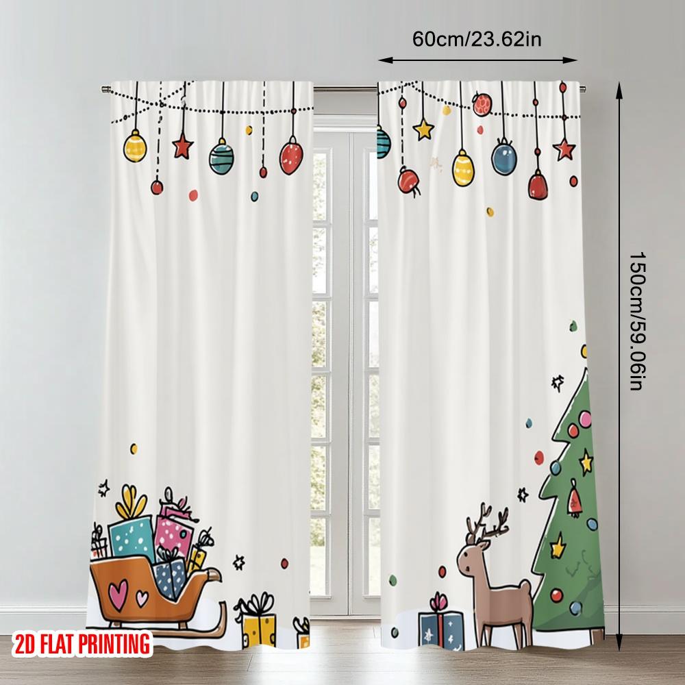 2pcs 2D flat printing High-Quality Christmas Curtains Christmas Ornament Star Sleigh Reindeer Digital Printed Polyester Drapes
