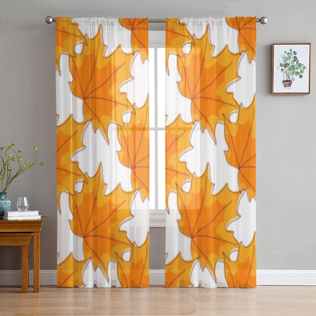 Maple Leaves Trees Texture Tulle Curtains For Living Room Sheer Voile Curtain Bedroom Decorative Kitchen Window Treatments