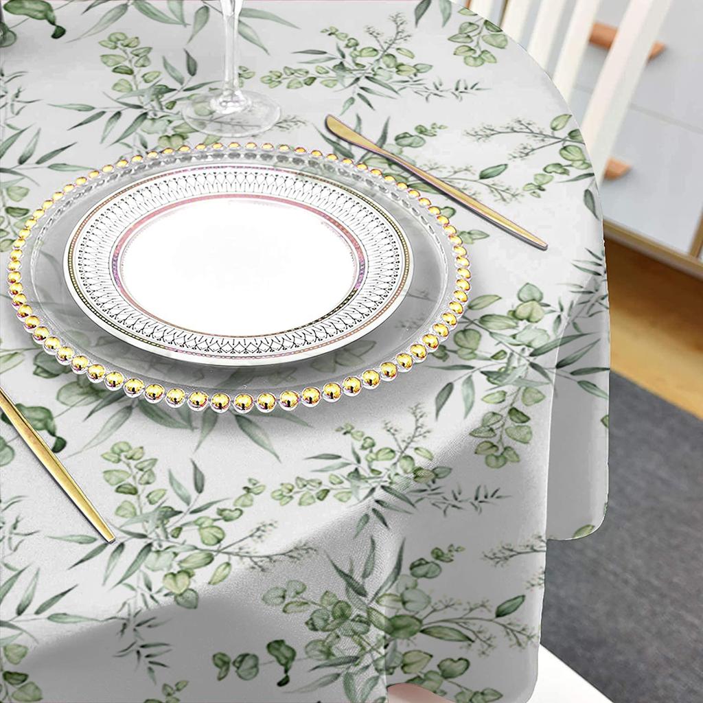Spring Eucalyptus Leaves Round Tablecloth Waterproof Table Cover For Wedding Party Decoration Dining Table Cover