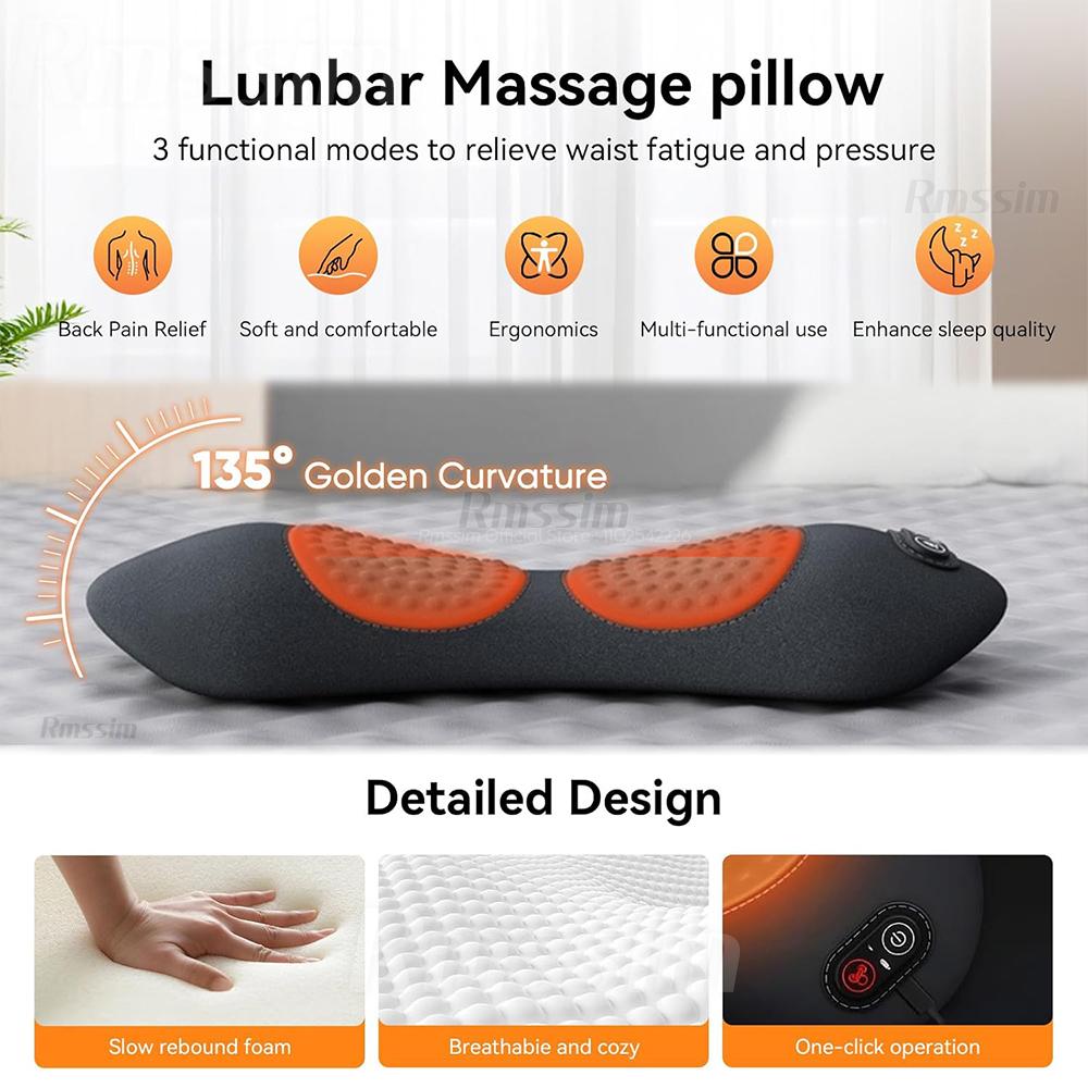 3-in-1 Electric Lumbar Support Pillow with Heat,Vibration &Traction,Waist Relief Waist Support Back Pillow Waist Protection Pad