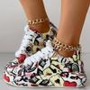Damen-, Niedrig geschnitten, Freizeitschuhe, Graffiti-Druck, Sportschuhe, Schnürschuhe, Dicksohlig, Board-Schuhe