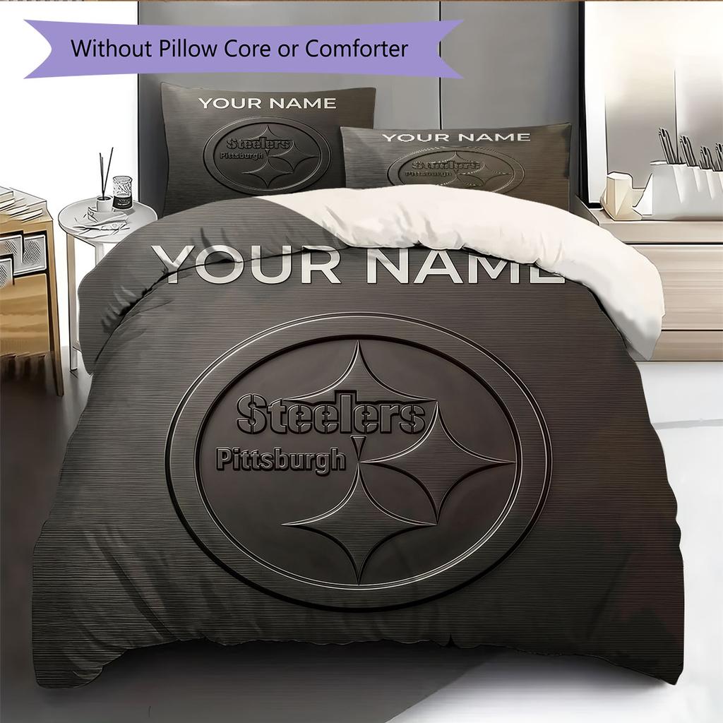 Custom Name,Pittsburgh Steelers Pattern Bedding Home Decoration Birthday Gift ( 1 Duvet Cover + 2 Pillowcase, Without Core),fan Merchandise.