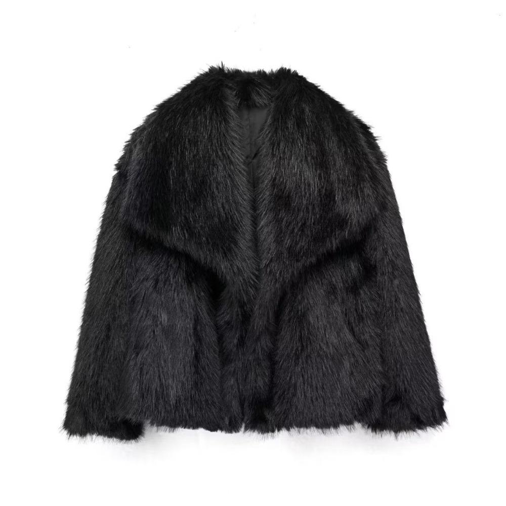 Faux Pelsfrakk for Kvinner Høst Vinter Plysjfrakker og Jakker Streetwear Yttertøy Langermet Varm Damefrakker