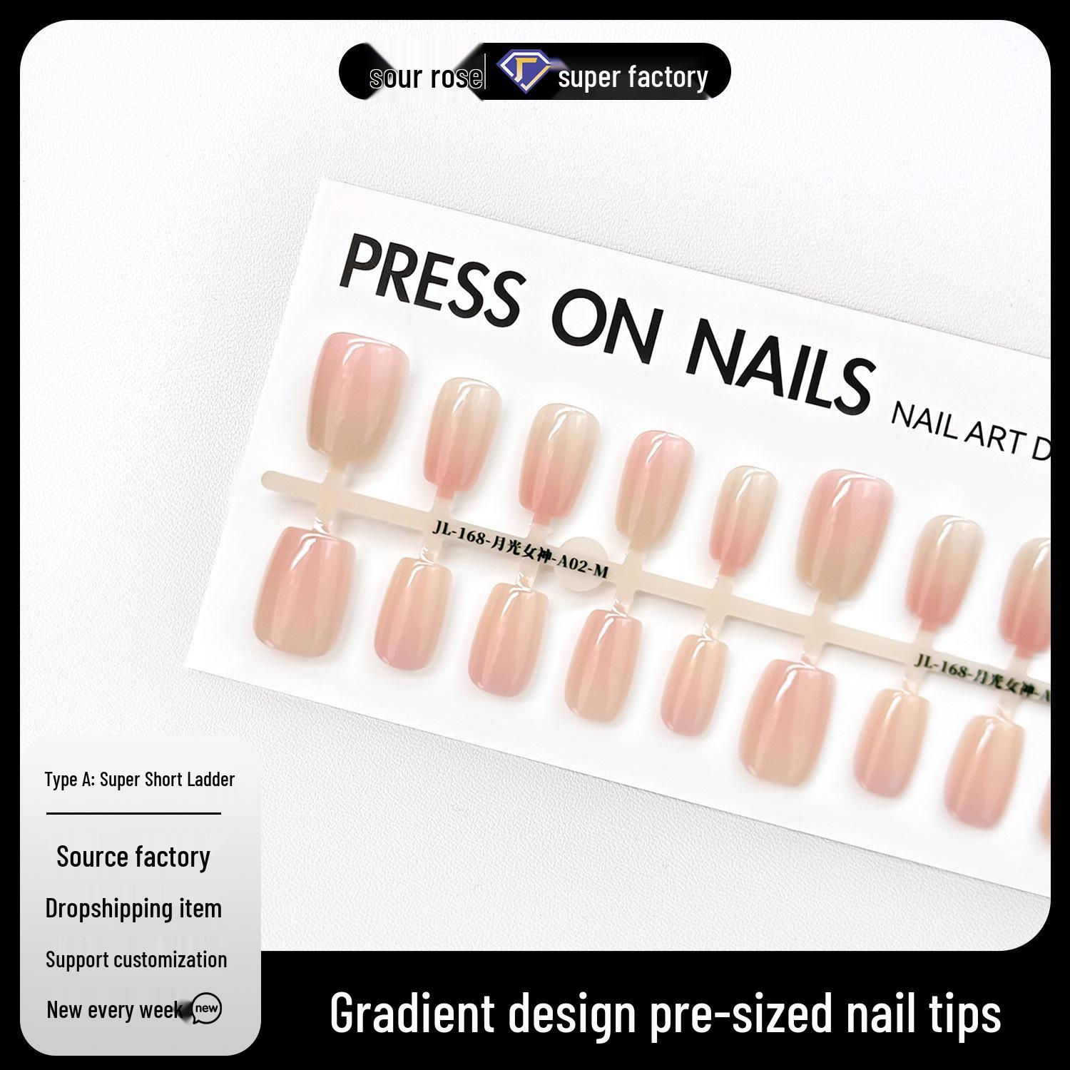 

Jiaolong Autumn/Winter Gradient Nude Pink Press-On Gel Nails with Removable Stickers