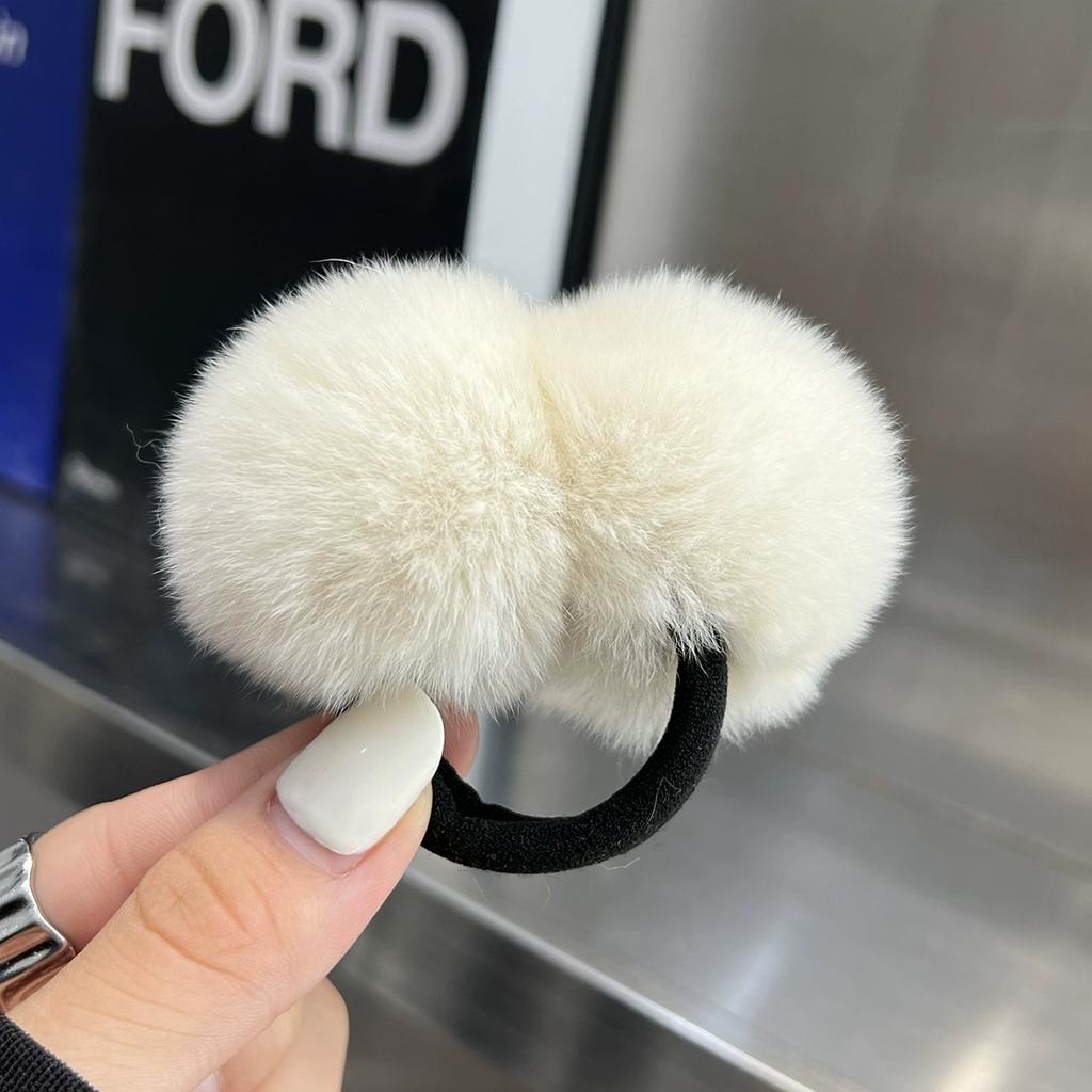 Hairball Hair Band~ Real Rex Rabbit Hairball Ball Head Rope Cute, Simple and Versatile Hair Rope High Elastic Tie Head Rubber Band Female