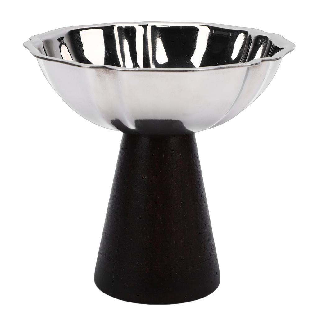 Serving Dessert Bowl Stainless Steel Multifunctional Wooden Base Yogurt Snack Candy Cup for Hotel Home