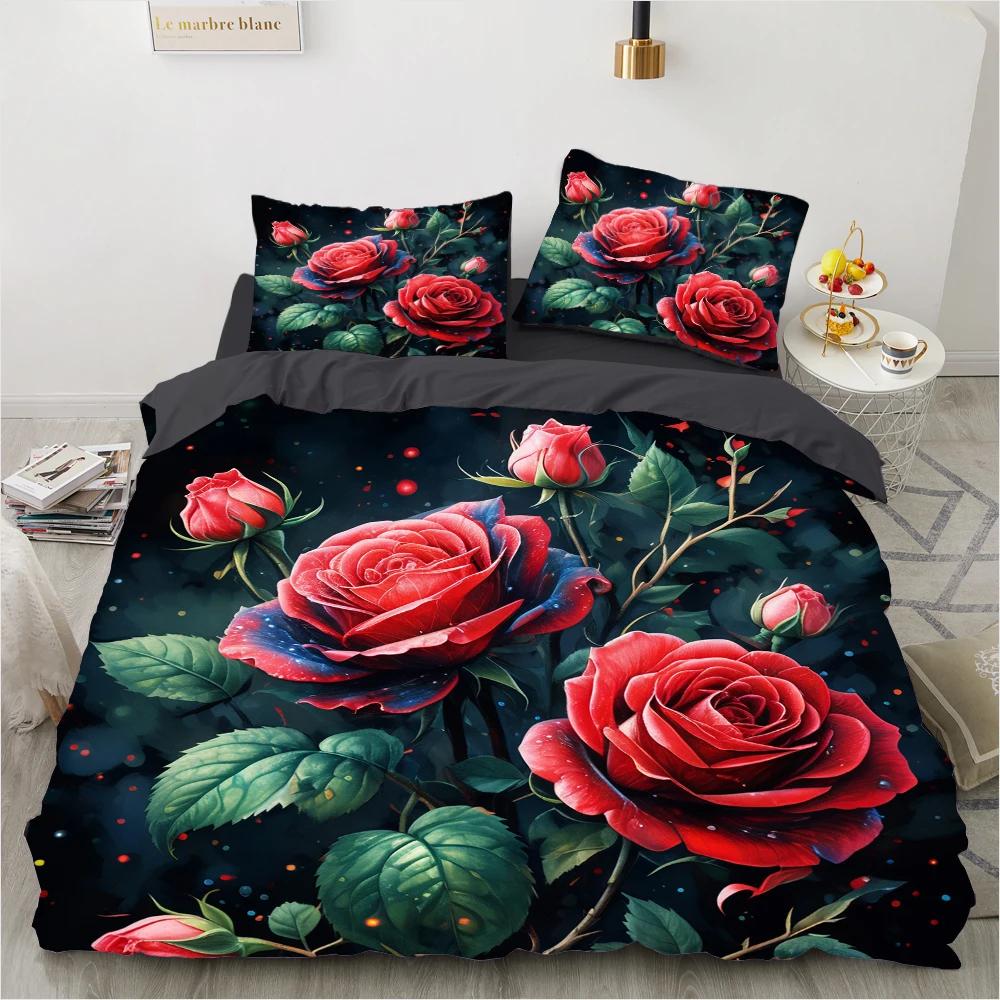 Red Roses Duvet Cover Set Queen Size King Full 3D Bedding Sets Flower Pillowcase Quilt/Comforter Cover Sets Linens Bed 140x200