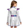 Girls Halloween Alien Robot Costume Long Sleeves Zip Up A Line Dress Belt Shiny Metallic Outer Space