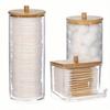 Caixa de Armazenamento de Algodão para Maquilhagem 3 peças/conjunto, Caixa para Cotonetes com Tampa de Bambu, Caixa de Colocação Transparente Portátil à Prova de Pó, Toucador de Banheiro